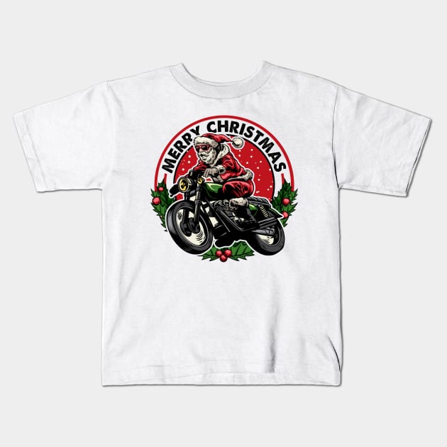 Biker Santa Kids T-Shirt by ManxHaven